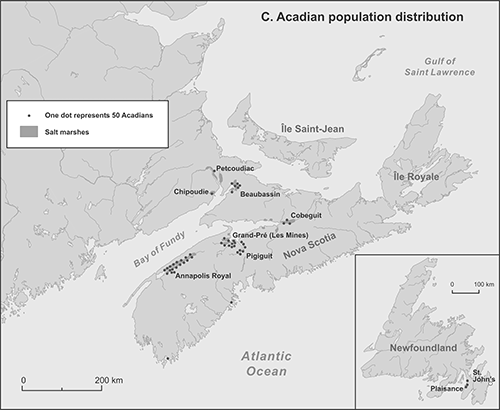 Acadian population distribution: map C
