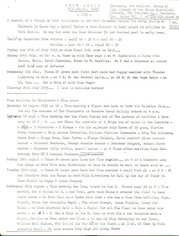 Captain's log, John Waite, captain of the Jolly Phillip, 1755