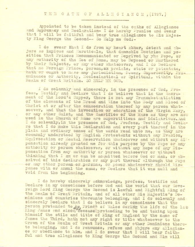 Oath of allegiance proposed to the Acadians, 1727