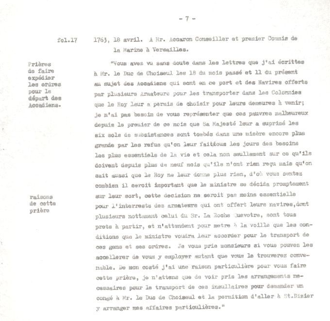 Letter from Defrancy to Accaron, 1763