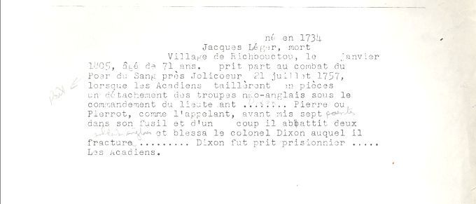 Jacques Léger's biography, an Acadian resistance fighter