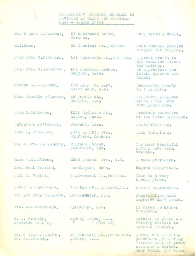 Commentaires enregistrés au site historique de Grand-Pré en 1935
