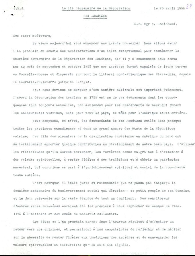 Radio speech by Mgr Norbert Robichaud, 1954