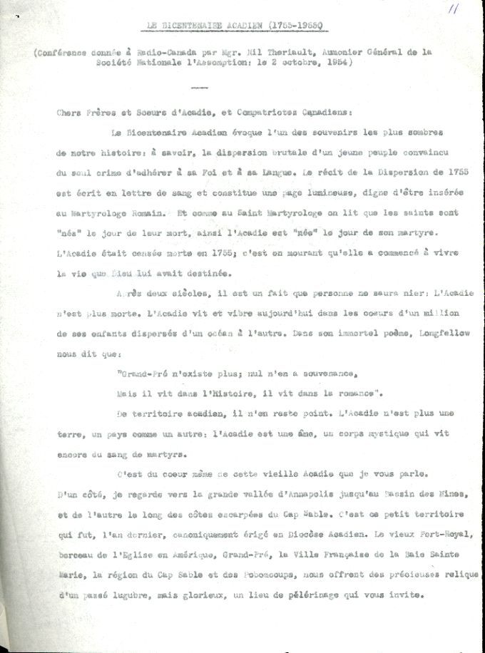 Radio speech by Mgr Nil Thériault, 1954