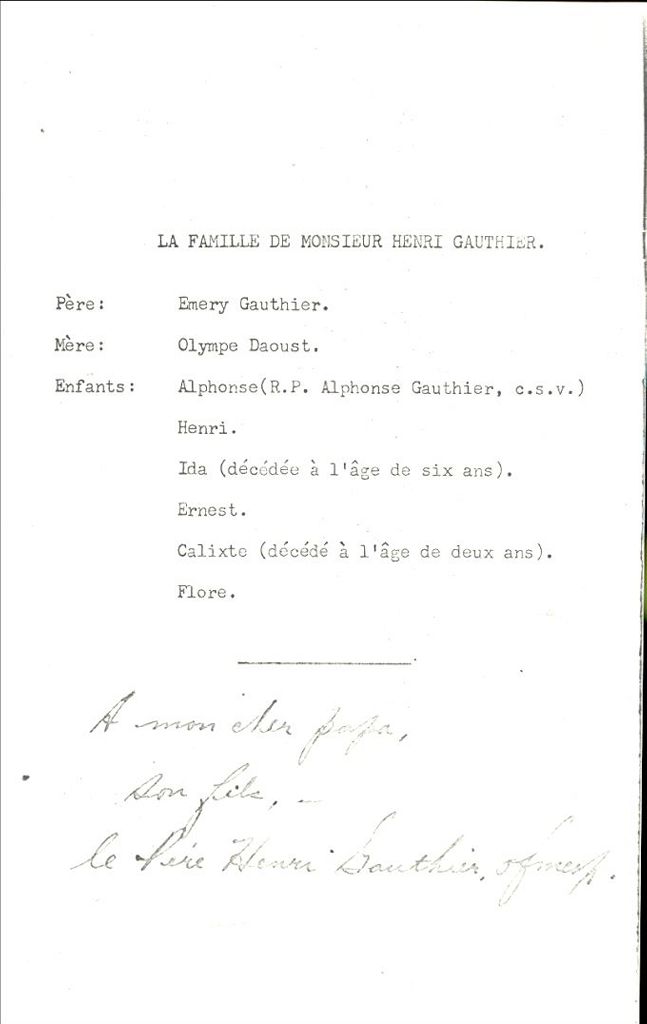 Mémoires du père Henri Gauthier