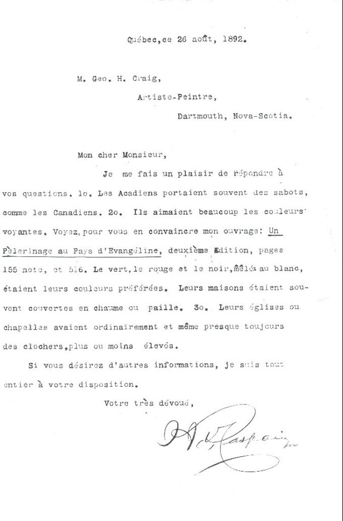 Correspondence, "Expulsion of the Acadians" by George H. Craig, 1892