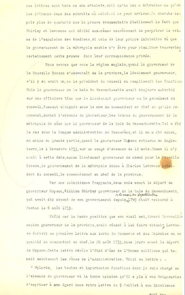 Correspondence between Lawrence, Shirley and the Lords of Trade