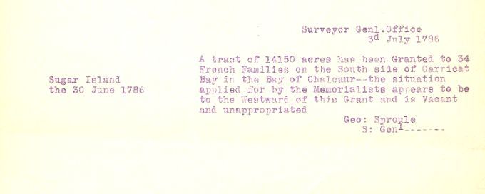 Land grants given to some Acadians in the Caraquet region, 1786