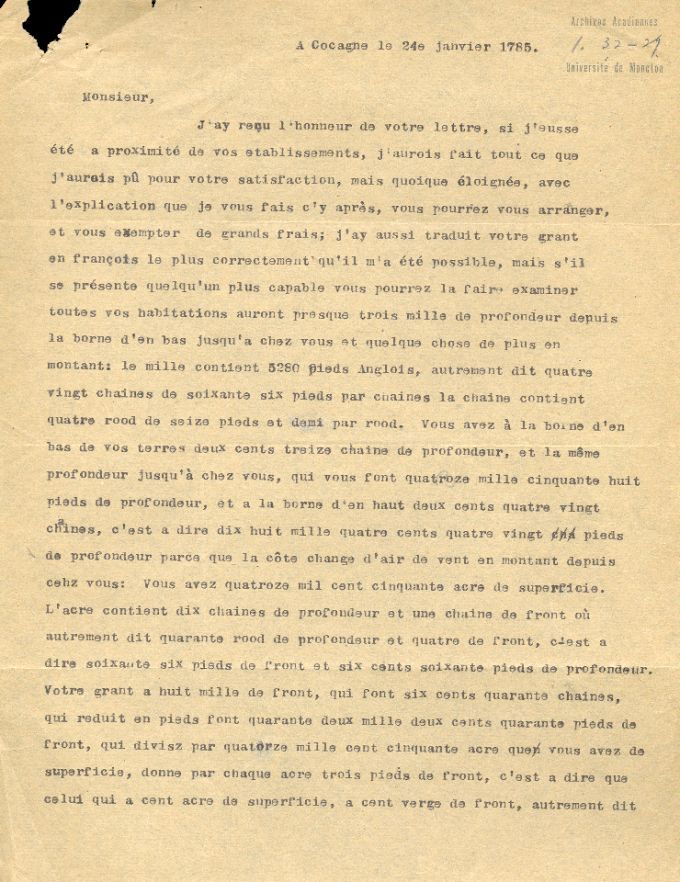 Letter from Joseph Guéguen to Alexis Landry, 1785