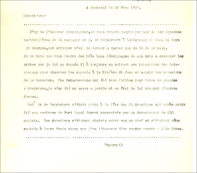 Letter from Vaudreuil, 1759