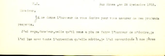 Letter from father Félix Pain, 1713