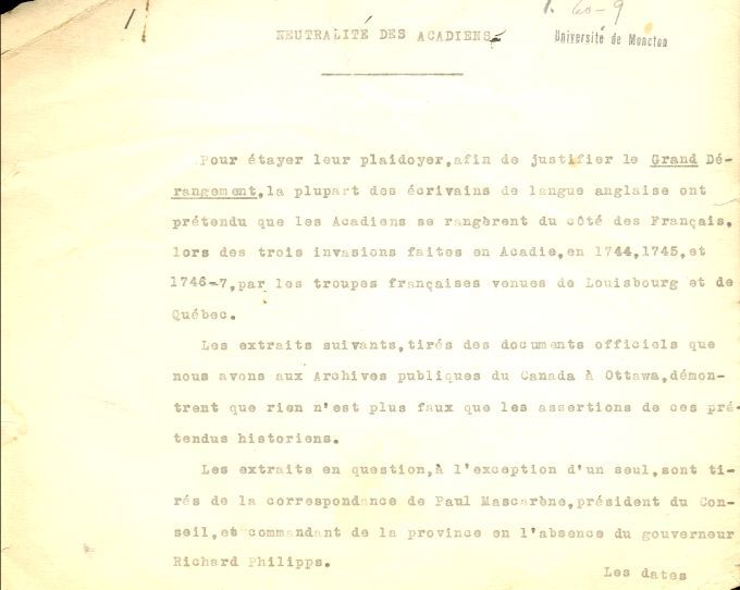 Neutrality of the Acadians