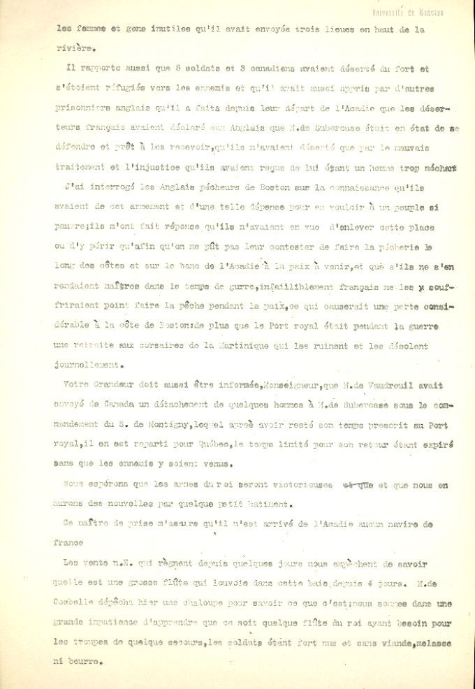Lettre de Durand de la Garenne au ministre de la Marine, 1710