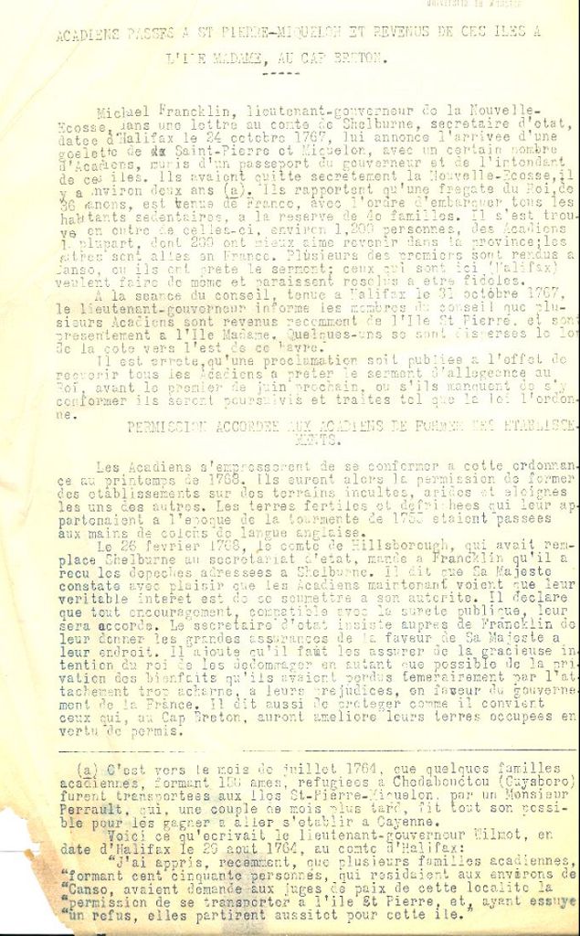 Acadians that lived at Saint-Pierre-et-Miquelon, and then at île Madame, circa 1760
