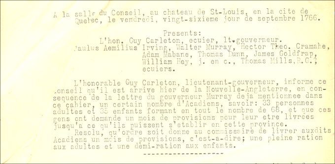 New England Acadians that returned to Québec, 1766