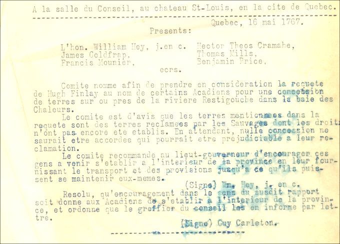 Request for land grants at Restigouche, 1767