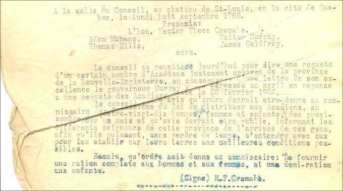 Petition submitted by some deported Acadians, 1766