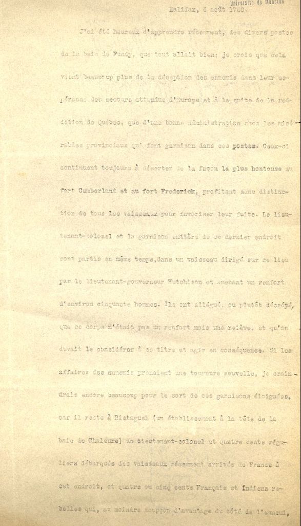 Letter from Lawrence to Amherst, 1760