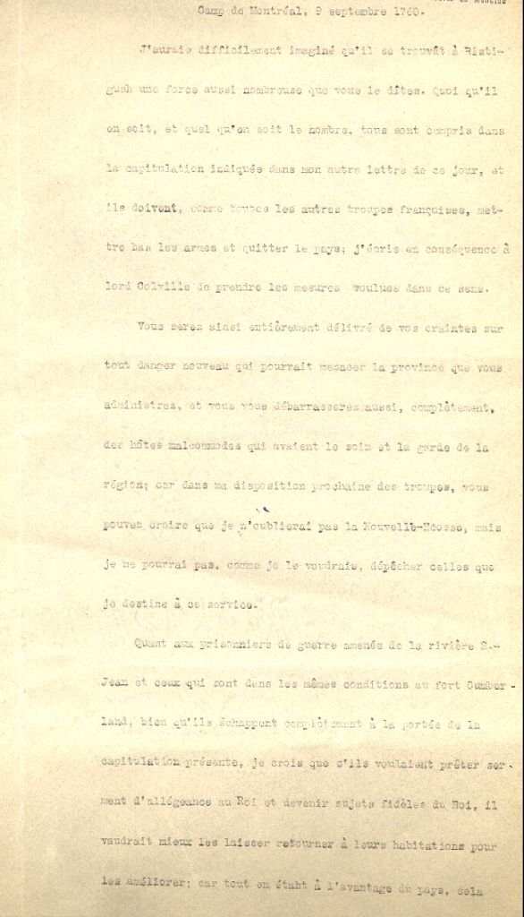 Letter from Amherst to Lawrence, 1760