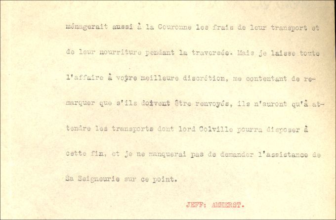 Letter from Amherst to Lawrence, 1760