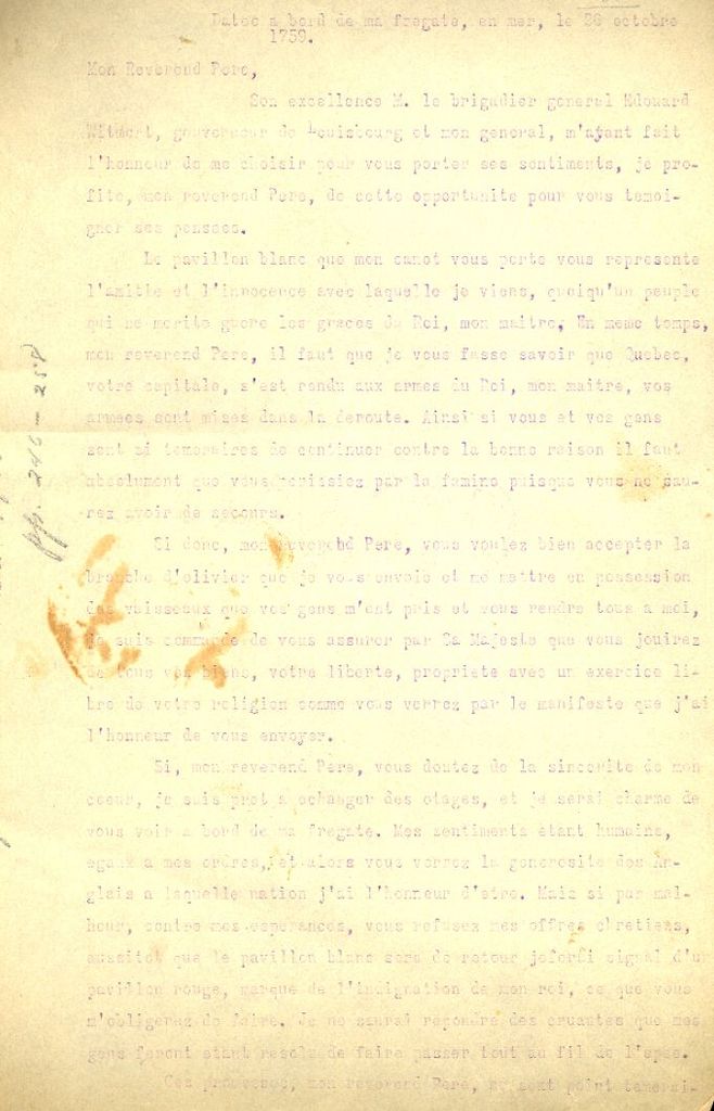 Letter from Schomberg to Maillard, 1759