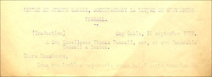 Letter from Landry to Pownall, 1758