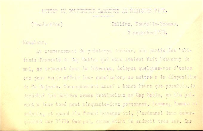 Letter from Lawrence to Pitt, 1759