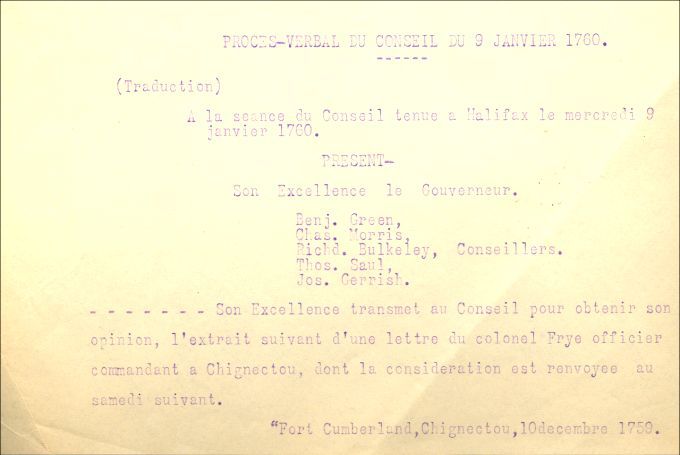 Minutes of the Council of Nova Scotia, 1760