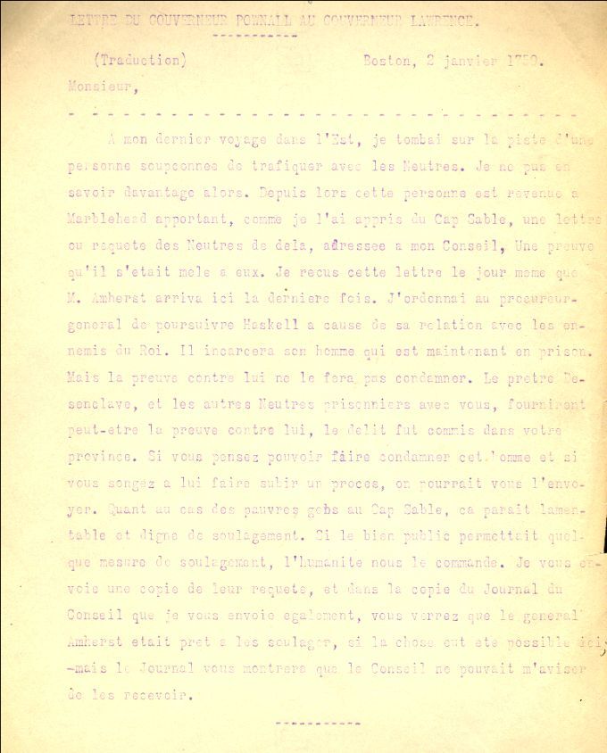 Letter from Pownall to Lawrence, 1759