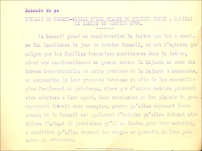 Procès-verbal du Conseil de la Nouvelle-Écosse, 1760