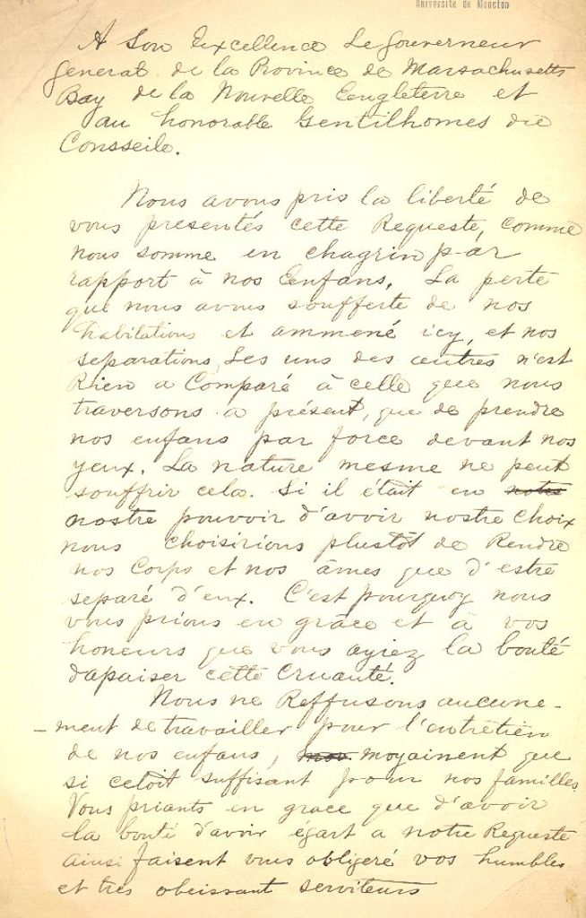 Petition of Acadians deported in Massachusetts