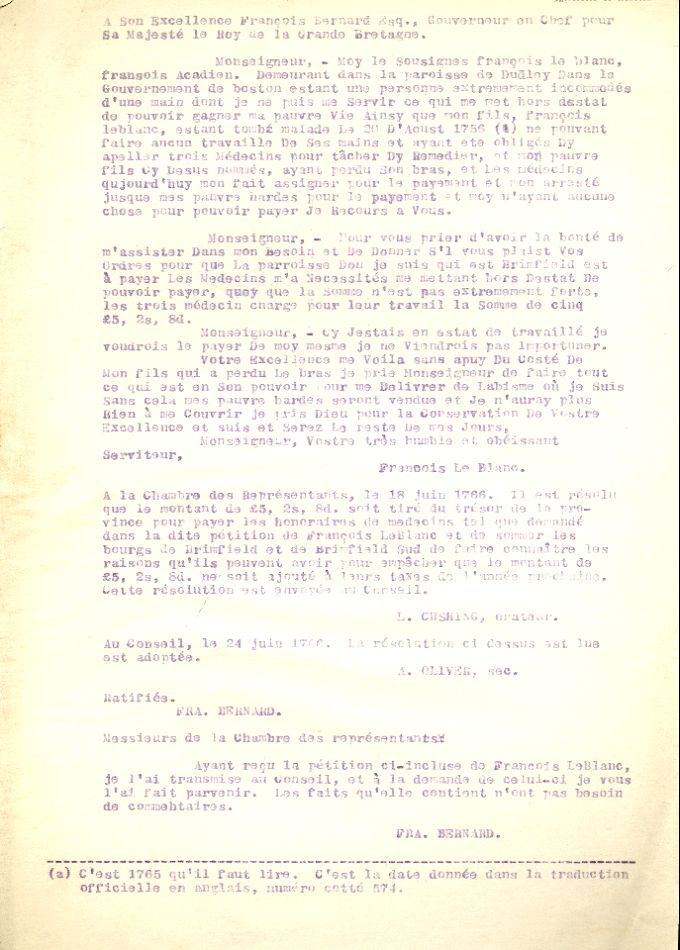 Letters concerning François LeBlanc, 1766
