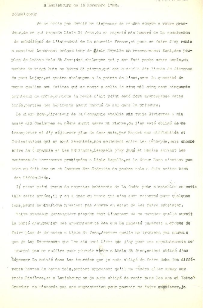 Letter from Dubuisson to the Naval Minister, 1732