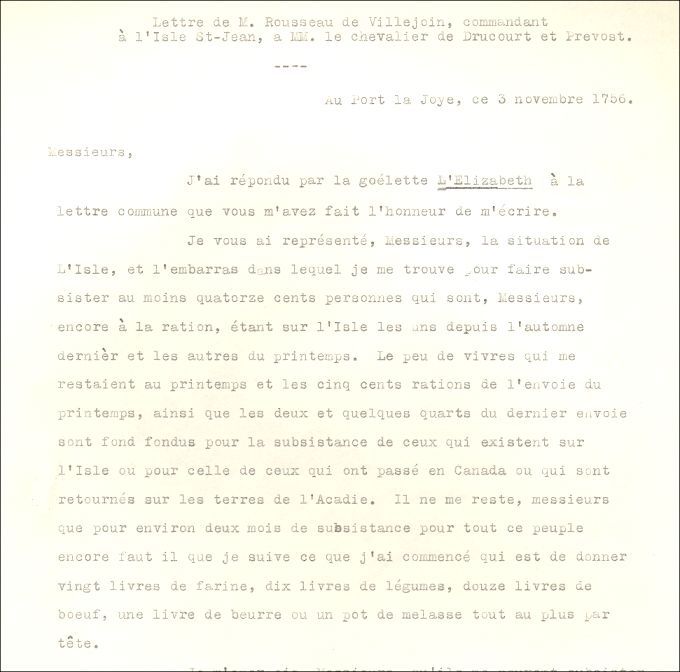 Letter from Villejouin to Drucour and Prevost, 1756