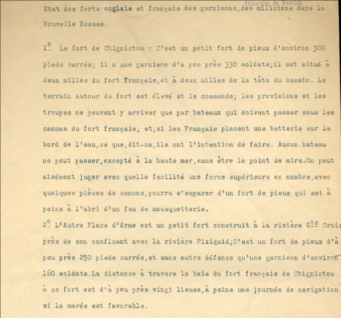 État des forces britanniques et françaises en Nouvelle-Écosse, 1754