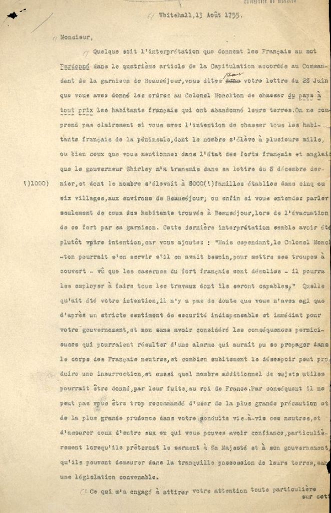 Letter from Robinson to Lawrence, 1755