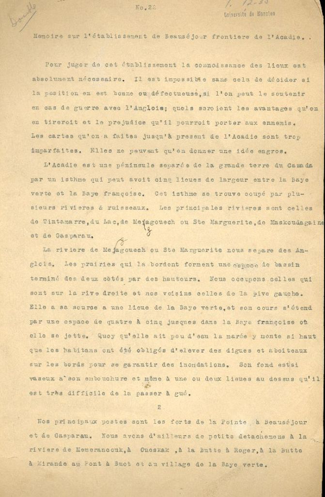 Le Loutre's report to l'Isle-Dieu, 1754