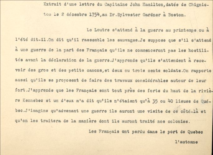 Letter from Hamilton to Gardner, 1754