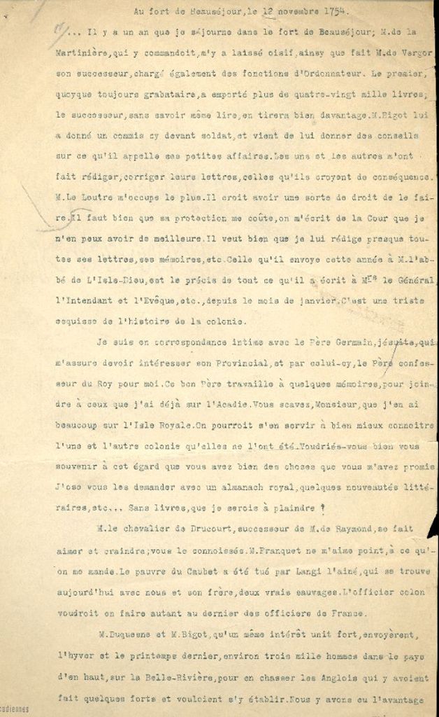 Letter from Pichon to an unknown addressee, 1754