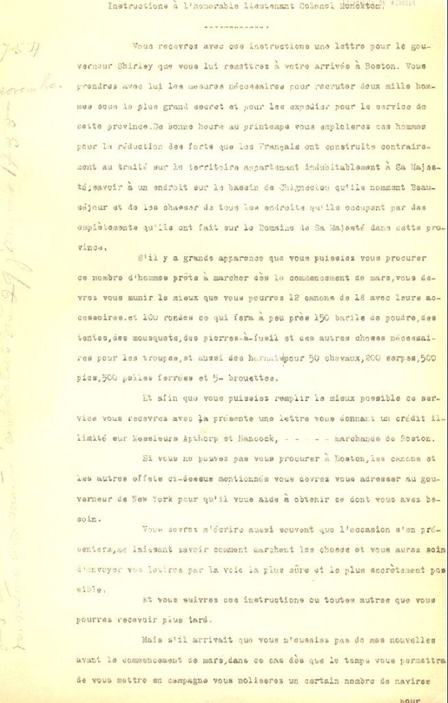 Letter from Lawrence to Monckton, 1754