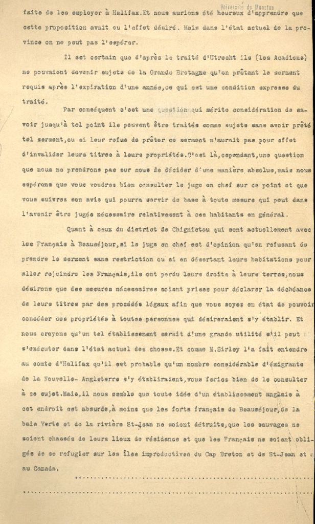 Excerpts of a letter from the Lords of Trade to Lawrence, 1754