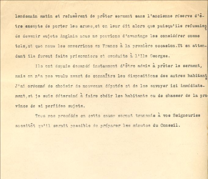 Lettre de Lawrence aux Lords du Commerce, 1755