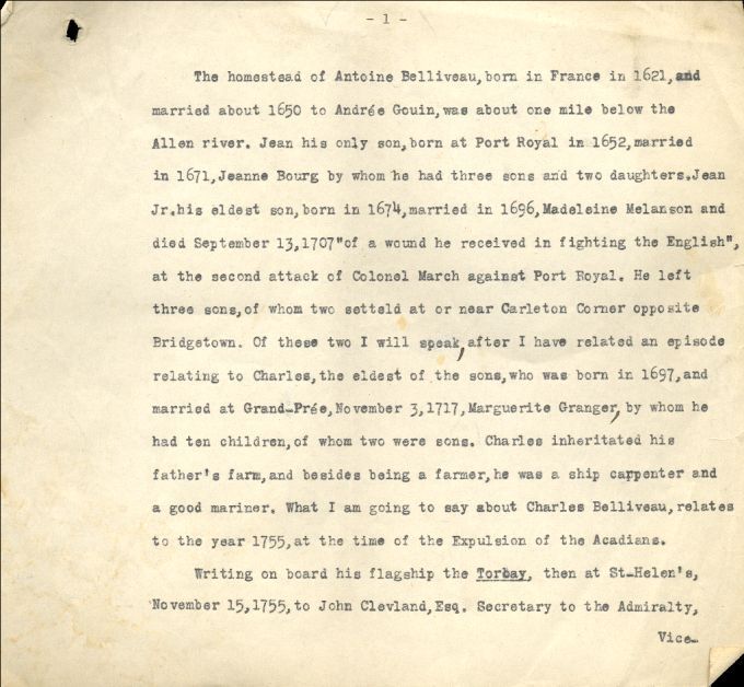 Placide Gaudet lecture, Belliveau family from Port-Royal, N.S.