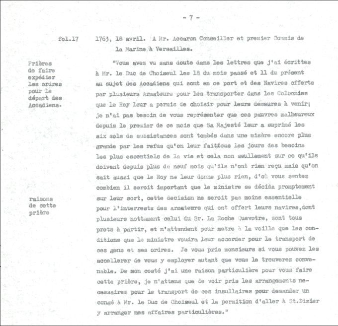 Letter from Defrancy to Accaron, 1763