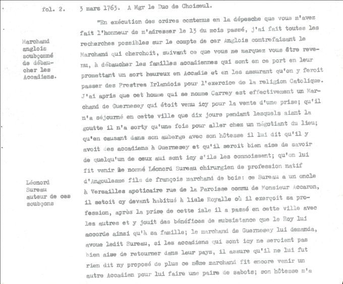 Letter from Defrancy to Choiseul, 1763