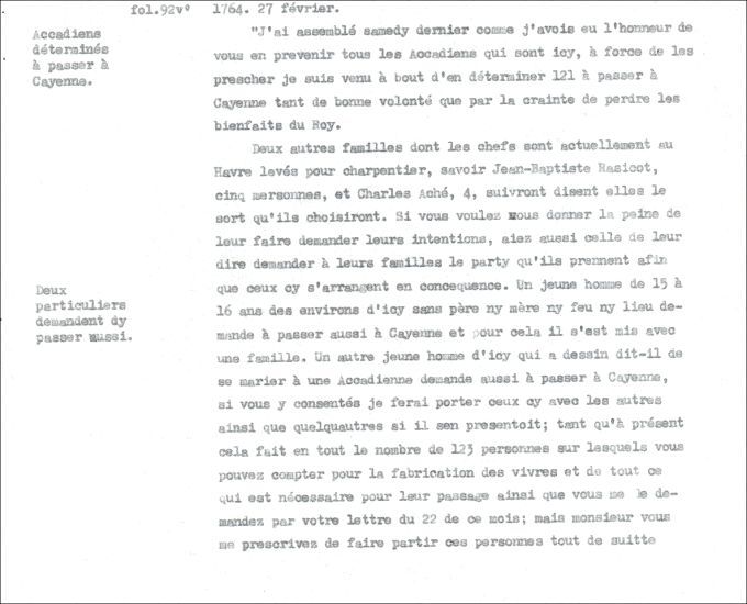 Letter from Defrancy to Choiseul, 1764