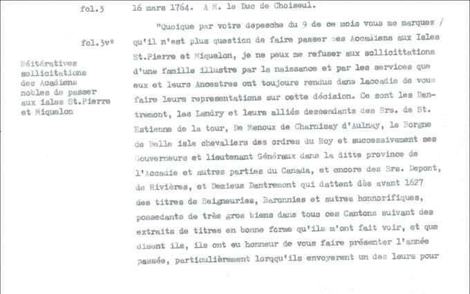 Letter from Defrancy to Choiseul, 1764