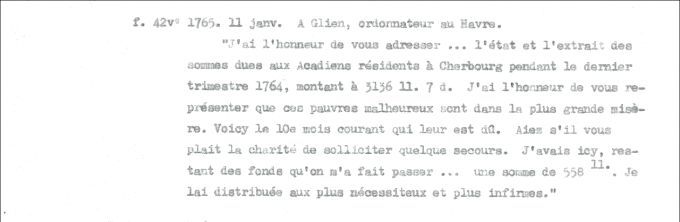 Letter from Defrancy to Glien, 1765