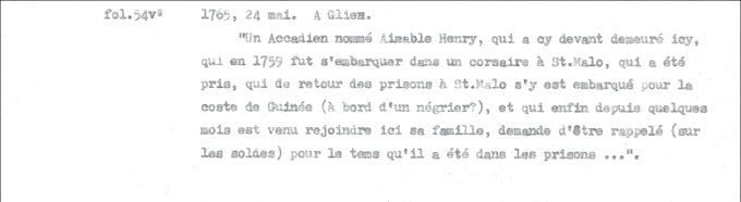 Lettre de Defrancy à Glien, 1765