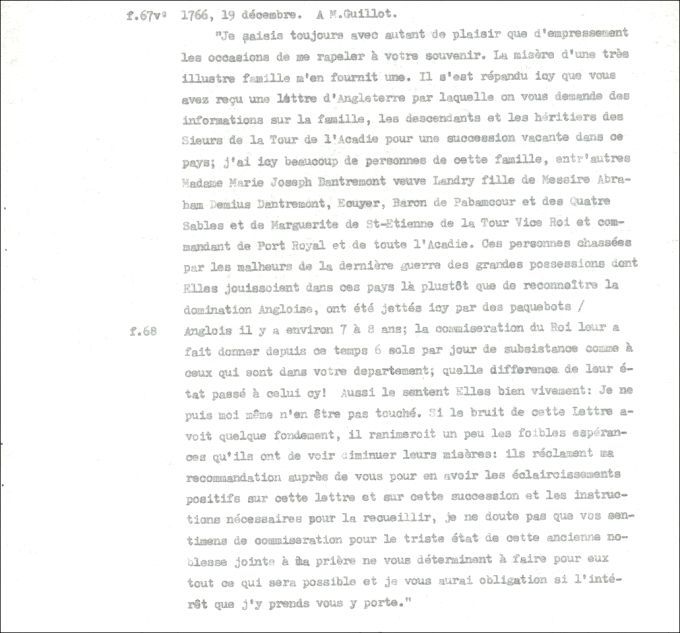 Letter from Defrancy to Guillot, 1766